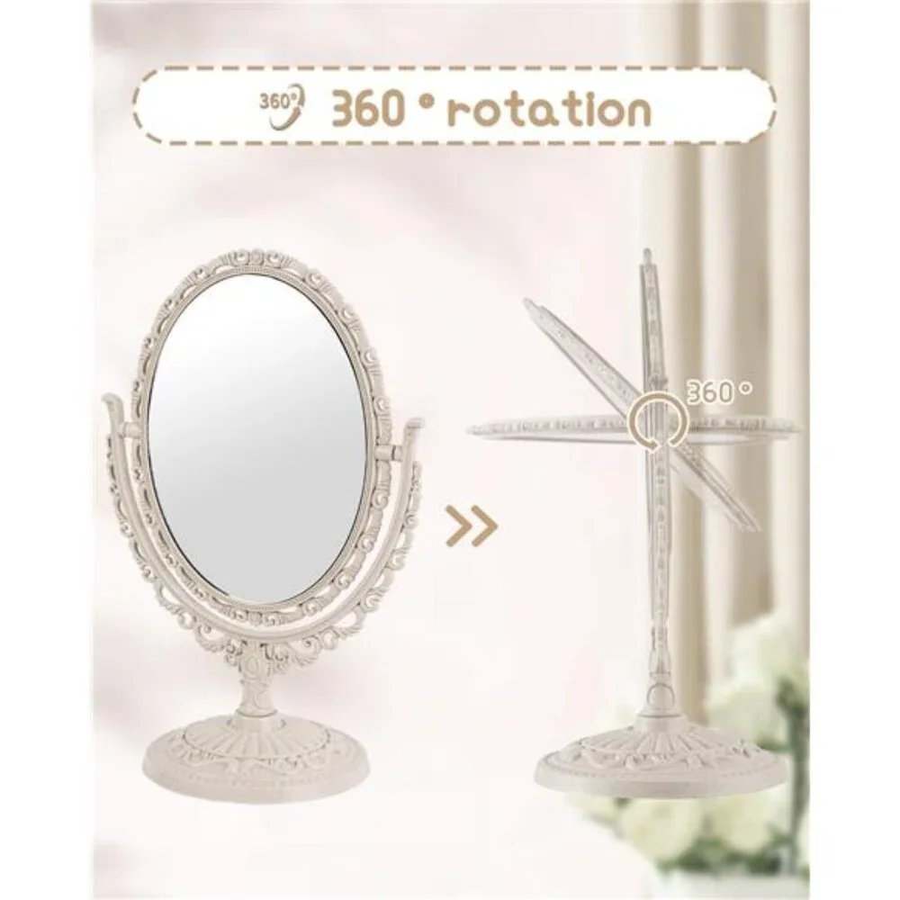 Vintage Vanity Mirror Shabby Chic Decor |360° Rotating Double-Sided Table Mirror